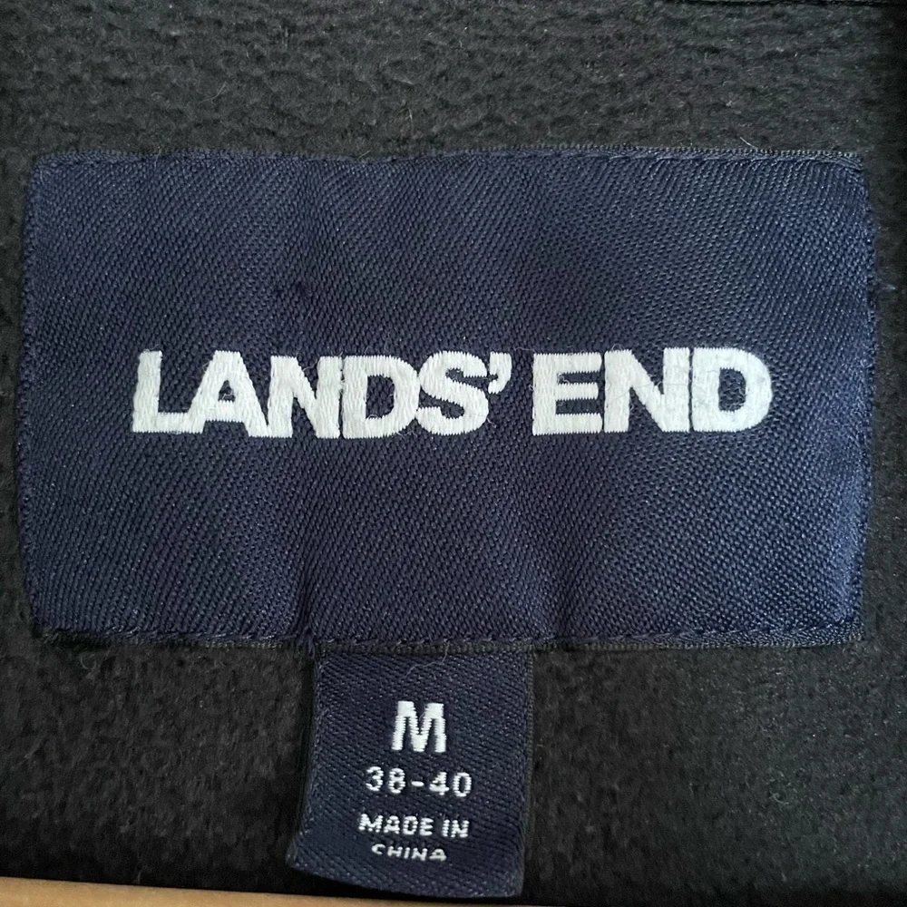 Lands' End Men’s Black Fleece Vest Stand-Up Collar Nylon Chest Pocket Size M